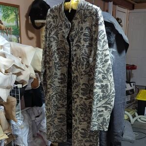 Elegant Black and Cream Floral Coat